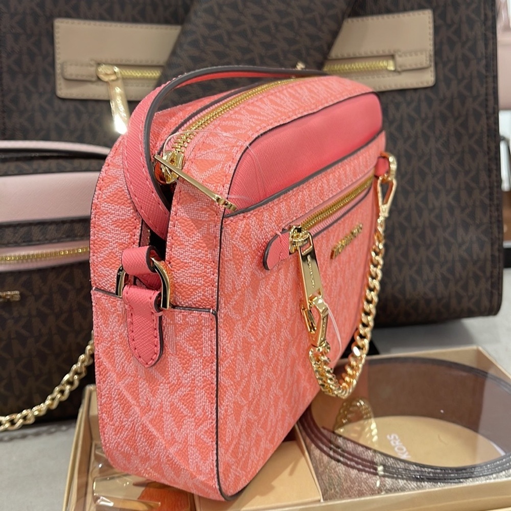 Michael Kors Jet Set Item Large East West Zip Chain Crossbody Grapefruit - Picture 3 of 16